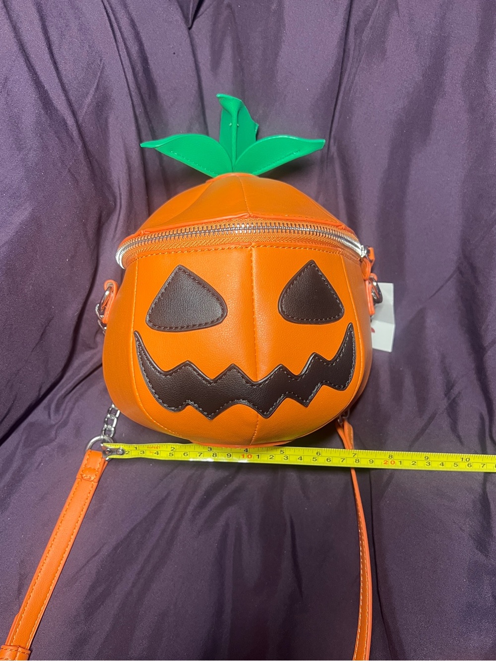 Orange Pumpkin Crossbody Bag with Green Leaf Accent